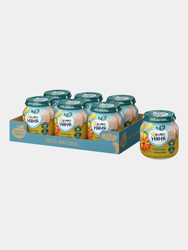 Пюре мясное ФрутоНяня, телятина с овощами, с 8 месяцев, 100 г, 6 штук