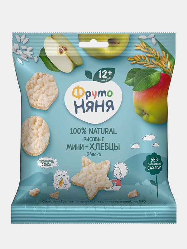 Мини-хлебцы рисовые ФрутоНяня, яблоко, с 12 месяцев, 30г