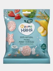 Мини-хлебцы рисовые ФрутоНяня, с 12 месяцев, яблоко, клубника, банан, 30 г