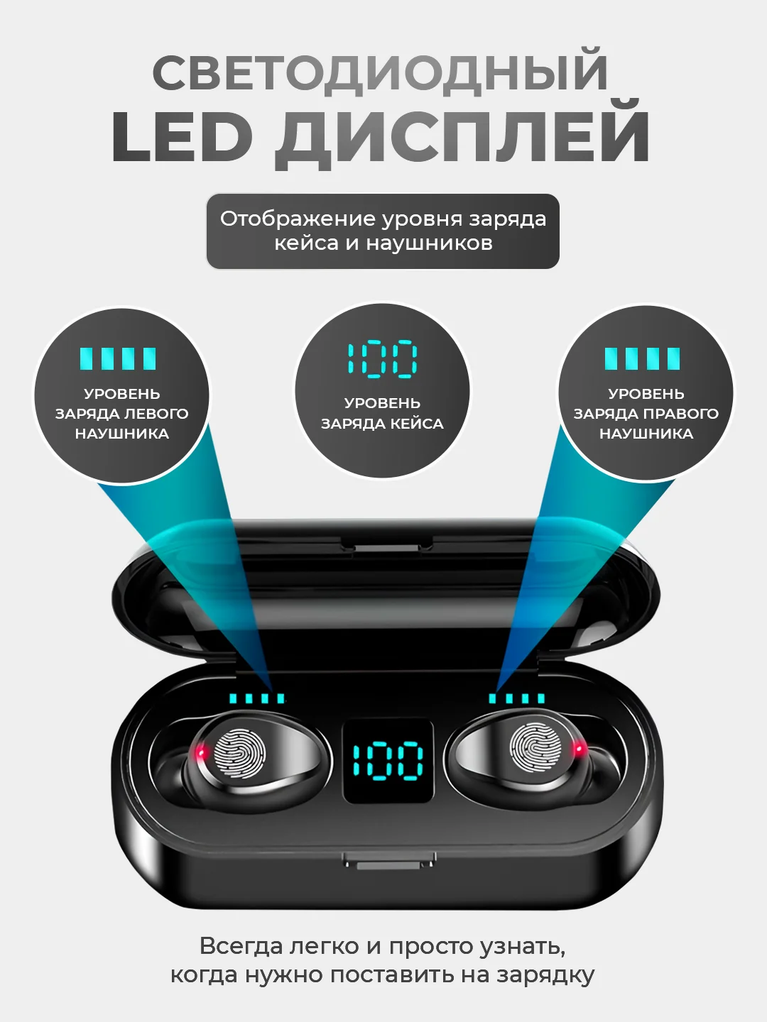 Наушники беспроводные TWS F9, Bluetooth, с Power bank