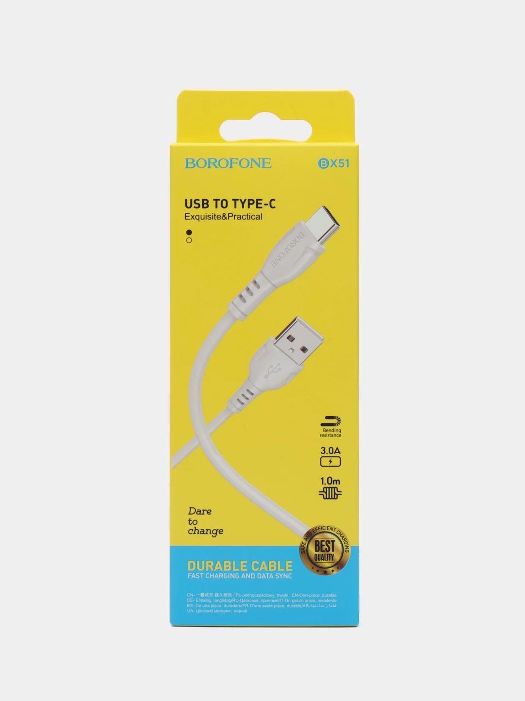 Белый кабель USB - Type-C 3А 1м  Borofone BX51 тайпси