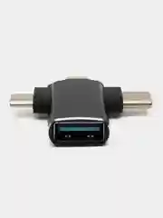 Черный переходник адаптер для айфона iPhone OTG 3.0, Apple Lightning + USB + Type-C + MicroUSB