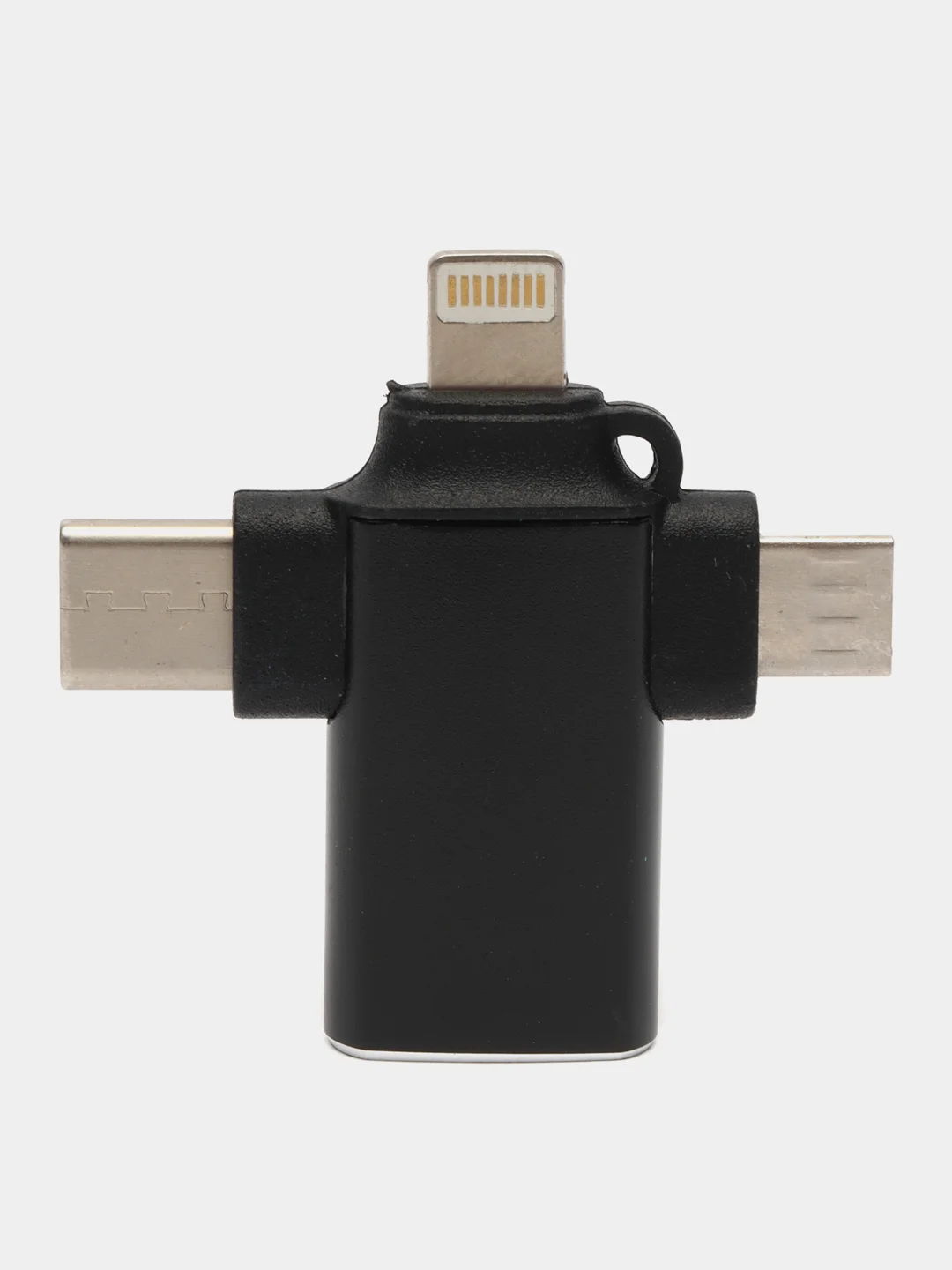 Черный переходник адаптер для айфона iPhone OTG 3.0, Apple Lightning + USB + Type-C + MicroUSB