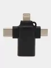 Черный переходник адаптер для айфона iPhone OTG 3.0, Apple Lightning + USB + Type-C + MicroUSB