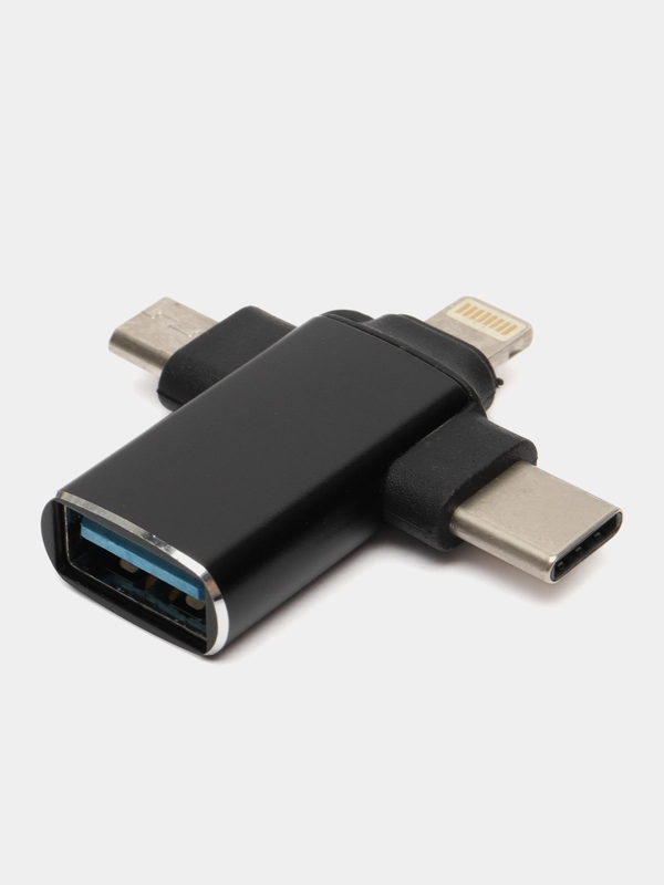 Переходник адаптер для айфона iPhone OTG 3.0, Apple Lightning + USB + Type-C + MicroUSB