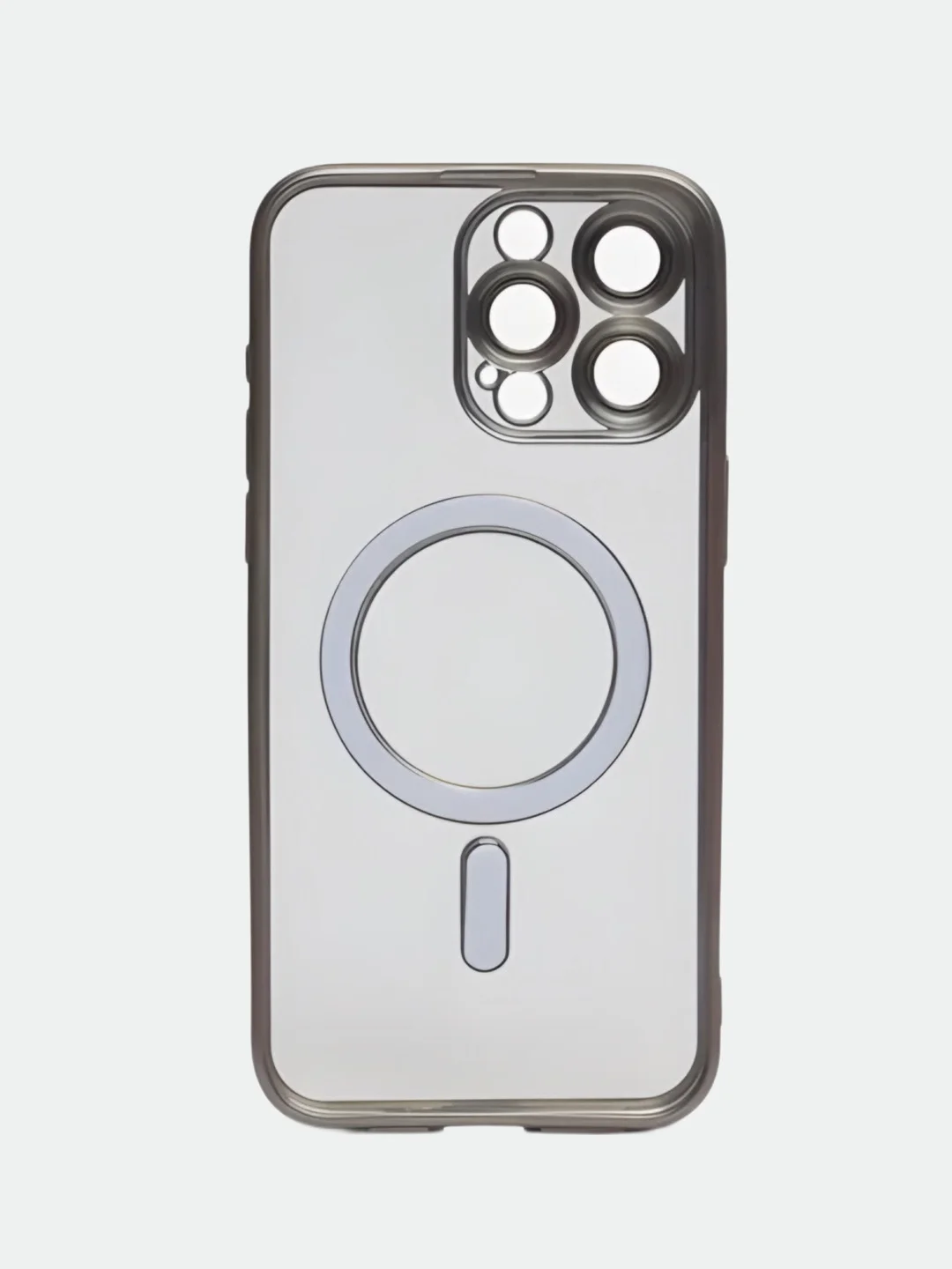 Серый металлик прозрачный силиконовый чехол Magsafe для iPhone (Айфон) 13/14/15/Pro/Max матовый, Magnetic
