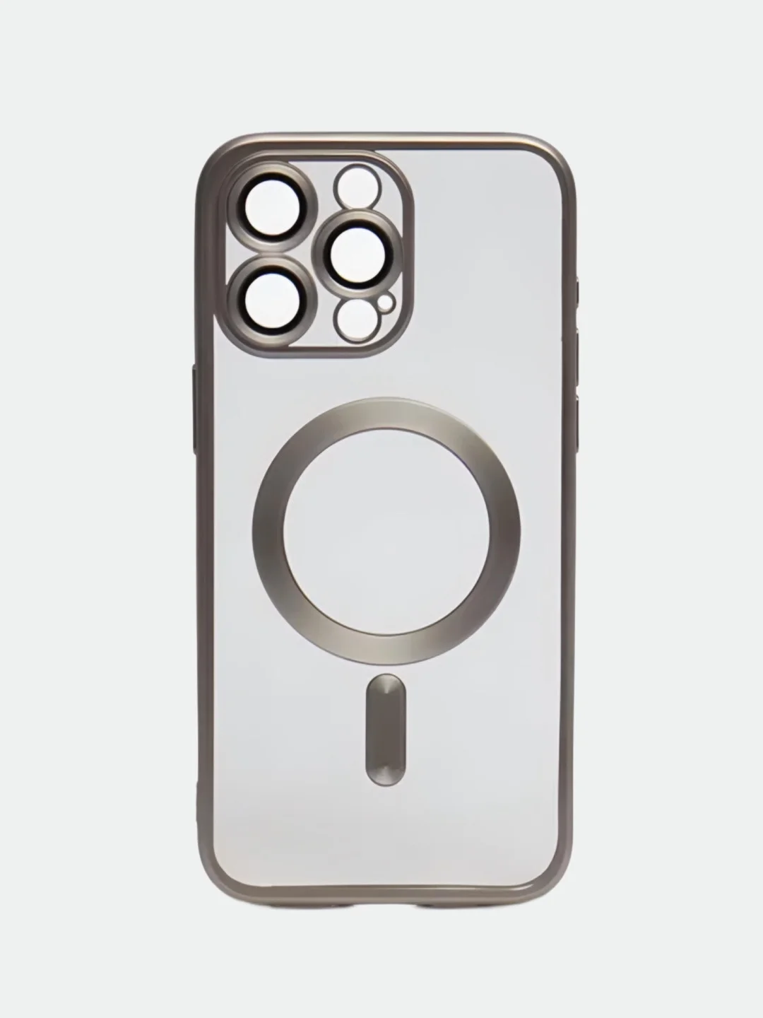 Серый металлик прозрачный силиконовый чехол Magsafe для iPhone (Айфон) 13/14/15/Pro/Max матовый, Magnetic