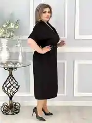 Черный платье женское с поясом, размеры 48-54
