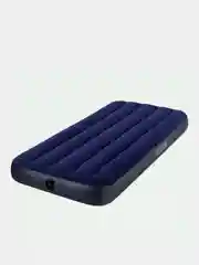 Синий матрас надувной Intex, велюровый, двуспальный, ножной насос для матраса