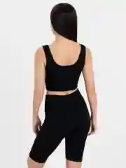 Черный черный спортивный женский костюм однотонный/Топ и велосипедки/Костюм для фитнеса в рубчик