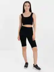 Черный черный спортивный женский костюм однотонный/Топ и велосипедки/Костюм для фитнеса в рубчик