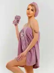 Фиолетовый набор для сауны и бани 3 в 1 : килт, чалма и повязка