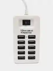 Белый хаб-концентратор USB 2.0 HUB на 10 портов