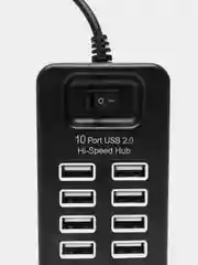 Черный хаб-концентратор USB 2.0 HUB на 10 портов