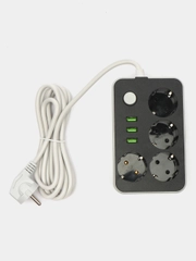 Фильтр сетевой электрический удлинитель, 4 розетки, 3 USB, тройник