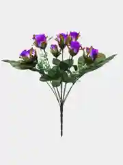 Фиолетовый искусственные розы, на ветке 11 бутонов, листья, высота 54 см