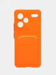 Оранжевый чехол Xiaomi Redmi Note 13 Pro Plus+ 5G (Сяоми Редми Ноут 13 Про +), с карманом для карт
