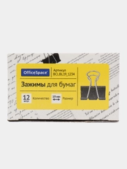 Зажимы для бумаг 19мм, OfficeSpace, 12шт., черные, картонная коробка