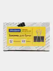 Черный зажимы для бумаг 19мм, OfficeSpace, 12шт., черные, картонная коробка
