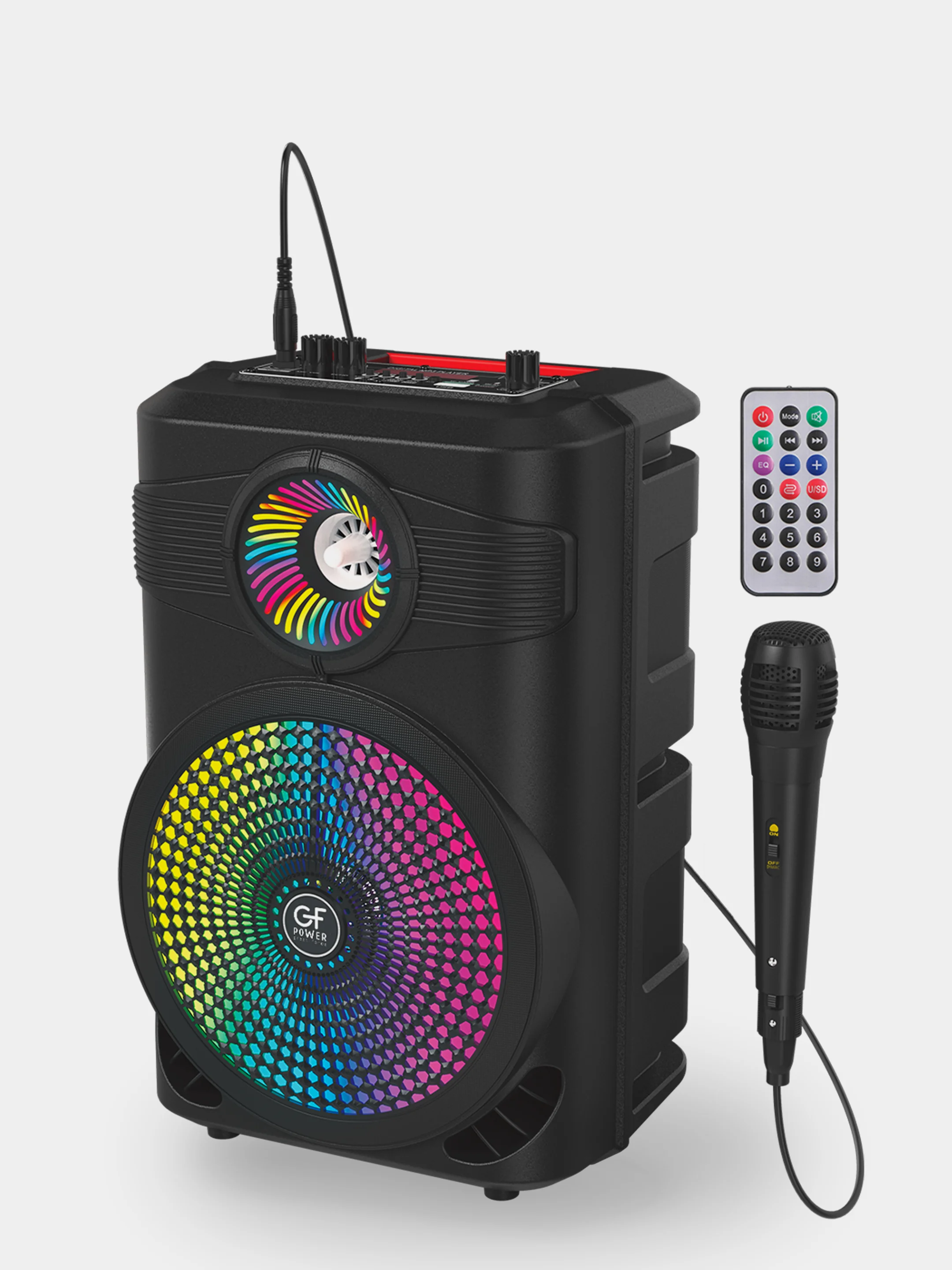 Колонка беспроводная Bluetooth GFPoWeR MK2 караоке, USB/SD/AUX/FM, 10 Вт, микрофон, пульт