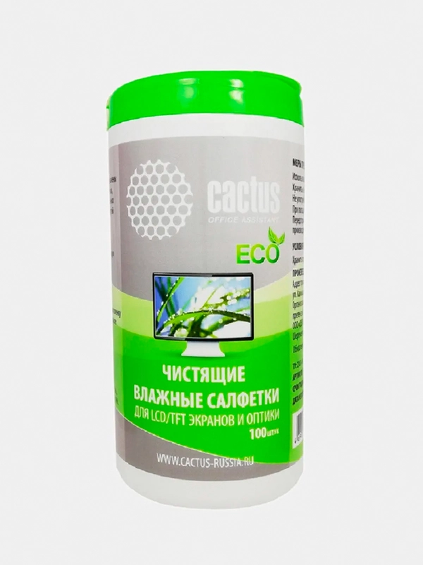 Влажные салфетки Cactus CS-T1001E, 100 шт, туба, для экранов и оптики