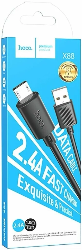 Кабель для передачи данных и зарядки мобильных устройств USB - microUSB HOCO X88, 1 м, черный