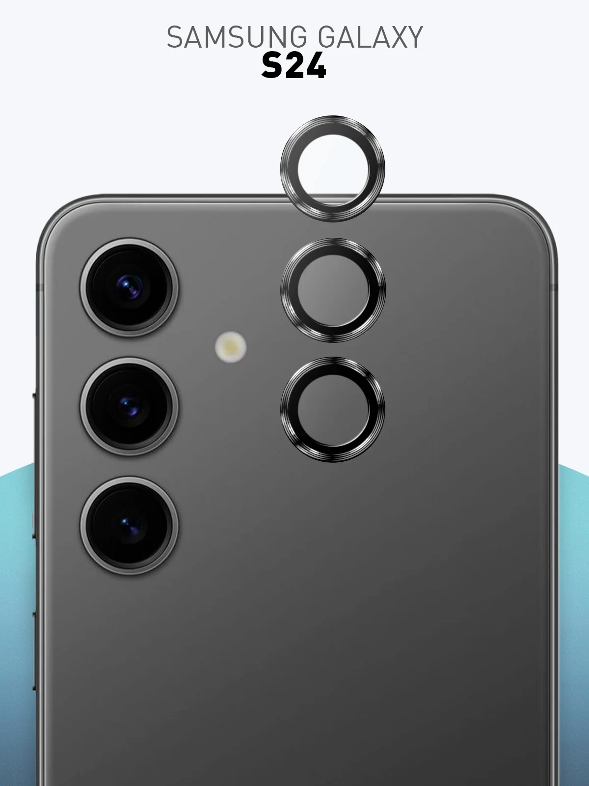 Черный стекло на камеру для Samsung Galaxy S24 Ultra/S24+/S24/A55/A35 5G защитное ROSCO, 2 вида
