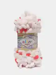 Коралловый меланж пряжа Alize Puffy Color, петельки большие, 100 г, 9 м