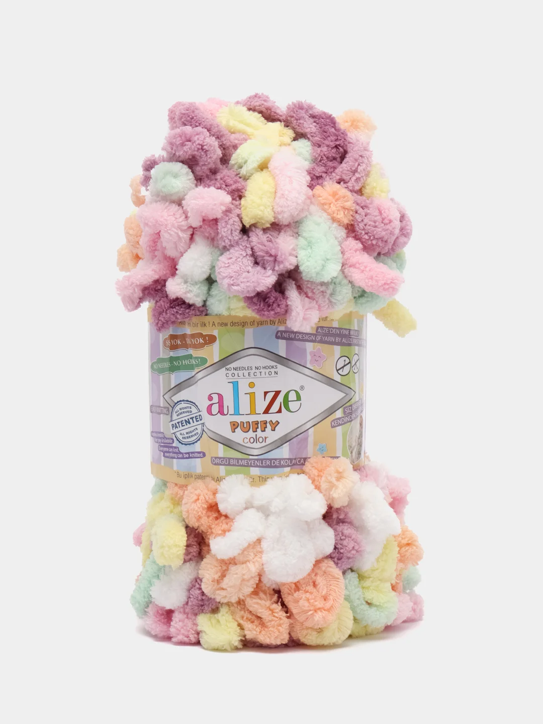 Разноцветный пряжа Alize Puffy Color, петельки большие, 100 г, 9 м