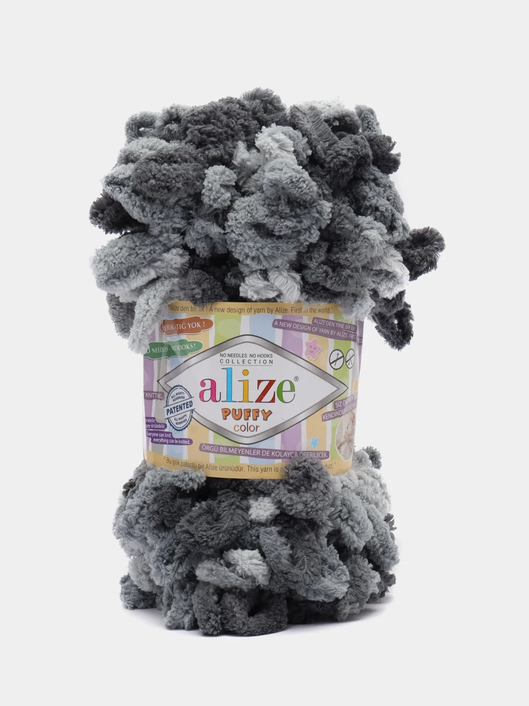 Угольный пряжа Alize Puffy Color, петельки большие, 100 г, 9 м