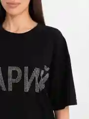 Черный футболка женская, оверсайз со стразами "МАРИЙ"  хлопковая