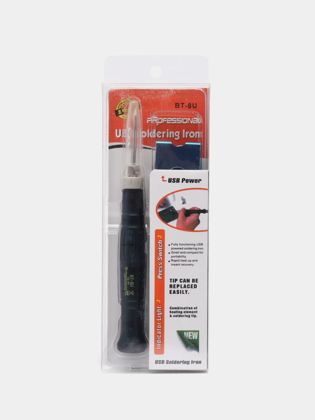 Портативный мини-электрический паяльник USB 5В/8Вт (подставка, кабель, колпачок и припой)