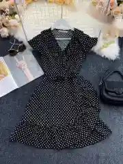 Черный женское платье на запах, платье в горошек, сарафан женский