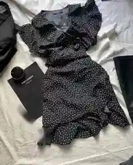 Черный женское платье на запах, платье в горошек, сарафан женский