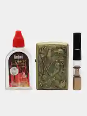 Черный зажигалка бензиновая, комплект с мундштуком и заправкой