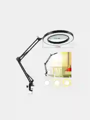 Белый лампа лупа настольная кольцевая круглая с подсветкой LED, USB на струбцине