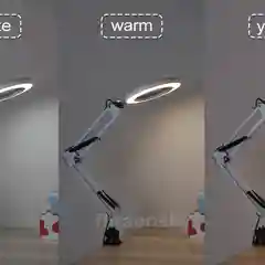 Белый лампа лупа настольная кольцевая круглая с подсветкой LED, USB на струбцине