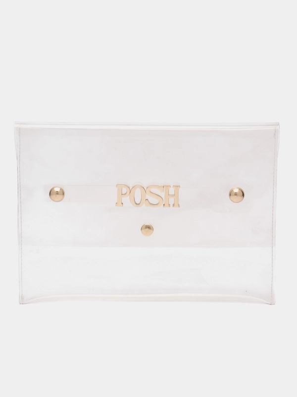 Косметичка-клатч Прозрачная с металлическим логотипом POSH