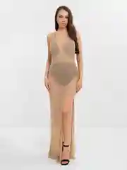 Песочный хаки пляжное прозрачное вязаное платье туника летнее с вырезом