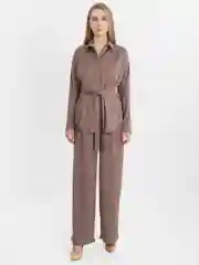 Коралловый меланж комплект летний женский  двойка рубашка и брюки палаццо в пижамном стиле