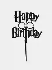 Черный топпер #Т66 "Happy Birthday" из акрила для торта в стиле Гарри Поттера