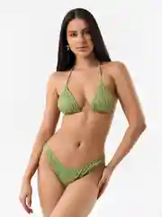 Зелёный хаки раздельный женский купальник с парео, 3в1