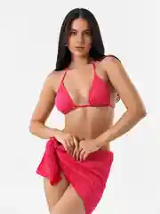 Зелёный хаки раздельный женский купальник с парео, 3в1