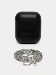 Черный чехол для наушников Apple AirPods 1/2 из эко-кожи с цепью