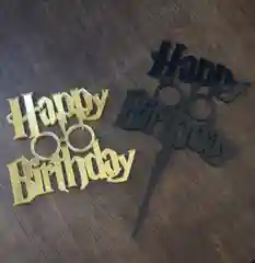 Черный топпер #Т66 "Happy Birthday" из акрила для торта в стиле Гарри Поттера