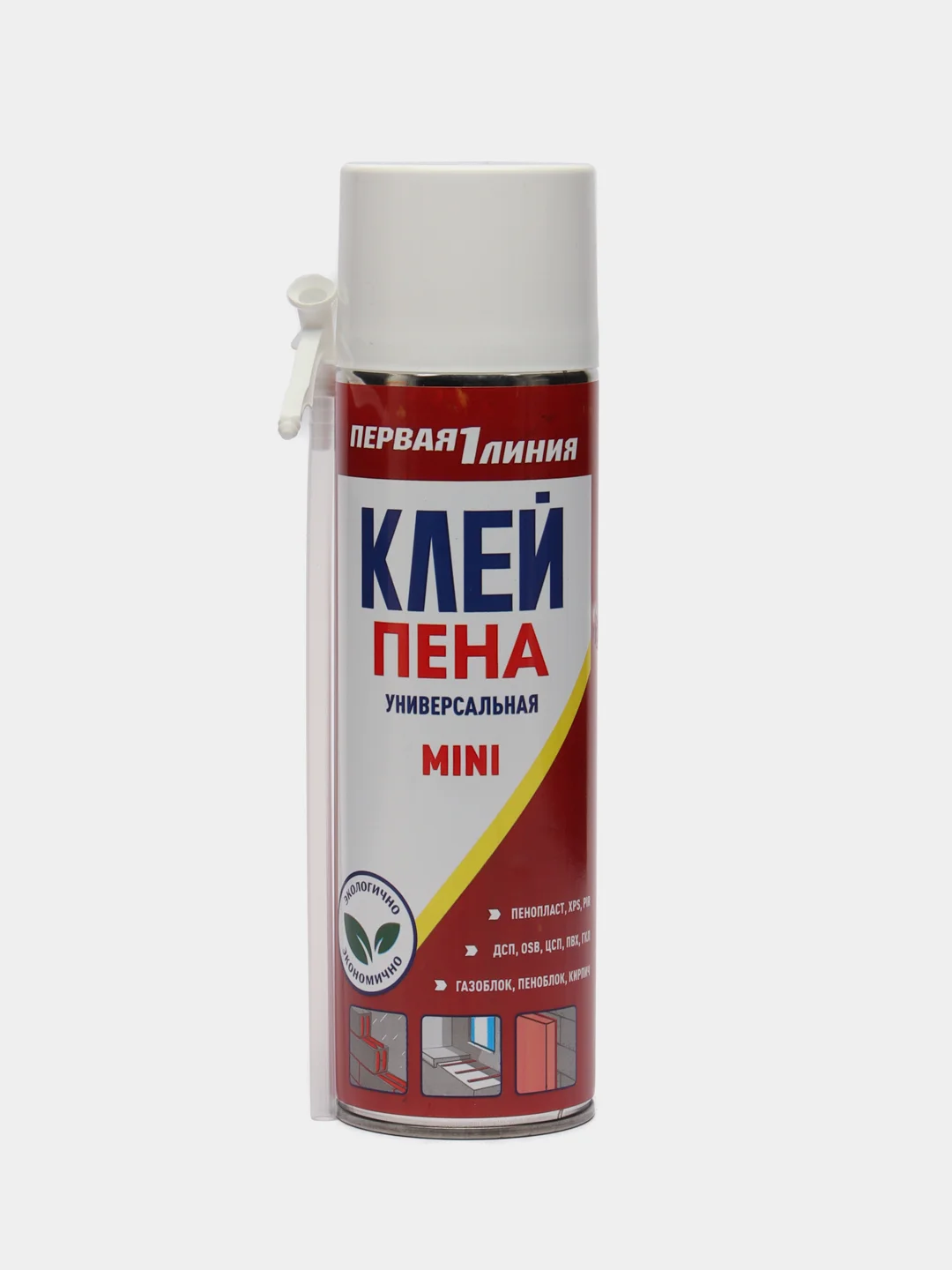Прозрачный клей-пена Первая линия MINI под пистолет, с трубочкой, всесезонная 650 мл