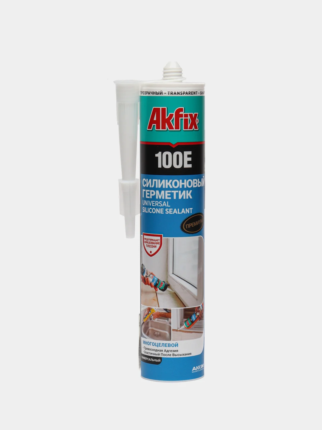 Универсальный силиконовый герметик Akfix 100Е прозрачный, 280 мл