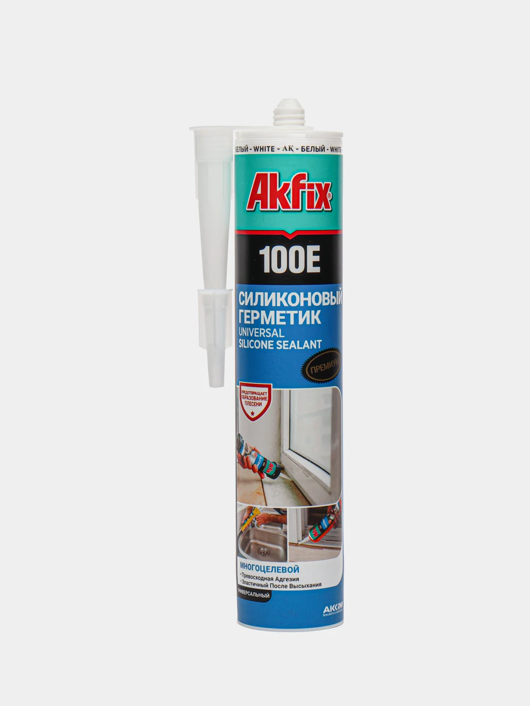 Универсальный силиконовый герметик Akfix 100Е белый, 280 мл