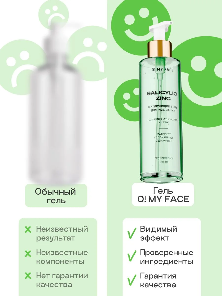 Гель для умывания лица очищающий от прыщей, для жирной кожи