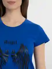 Синий футболка женская с принтом, хлопок
